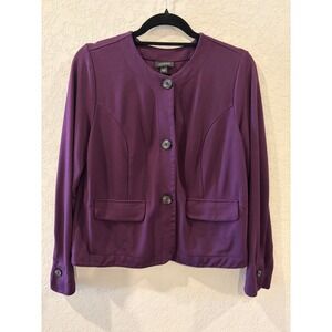 J. Jill Wearever Collection Purple Knit Blazer Jacket Collarless Plum Size M